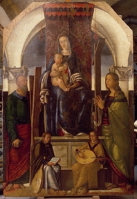 Iohannes Hispanus, Madonna in trono col Bambino, i Santi Andrea ed Elena e due angeli musicanti