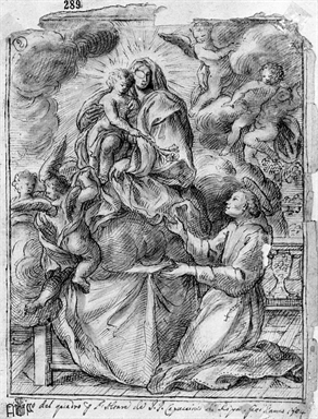 Madonna con Bambino in gloria, angeli e un Santo