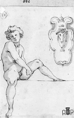 figura maschile nuda e cartiglio