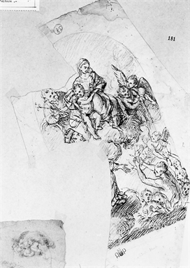 Santo cardinale intercede per le anime del purgatorio presso la Sacra Famiglia