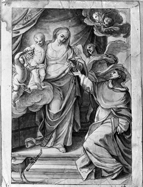 Madonna con Bambino offre lo scapolare a San Domenico