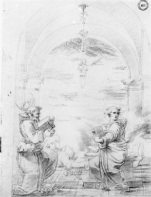 San Francesco d'Assisi e Sant'Antonio da Padova assistono Santa Lucia morente
