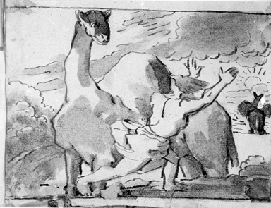 scena di storia romana; cammello e figura maschile in fuga; figura maschile togata