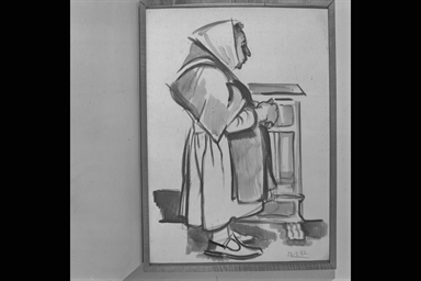 donna in piedi vista di profilo