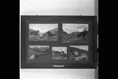 paesaggio con fiume e case