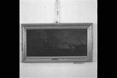 paesaggio con veliero sulla riva