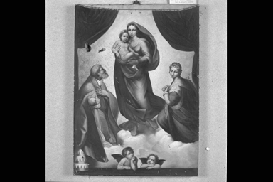 Madonna con Bambino con San Sisto II, Santa Barbara e due angeli