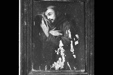 San Francesco d'Assisi abbraccia Cristo crocifisso