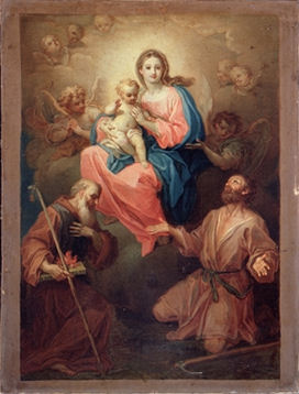 Madonna con il Bambino in trono, Sant'Antonio Abate e San Isidoro Agricola