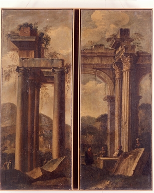 Paesaggio con rovine antiche e figure umane