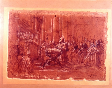 Urbano VIII in preghiera davanti all'altare della chiesa di Santa Martina