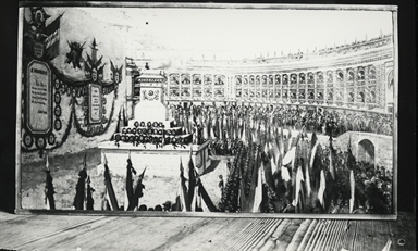 Commemorazione della morte di Giuseppe Garibaldi allo Sferisterio di Macerata nel Giugno 1883 dal dipinto di S. Martini