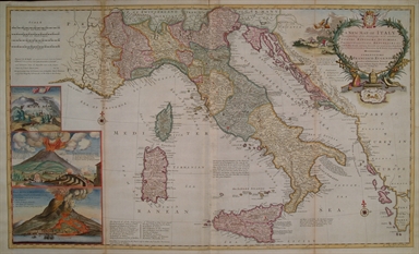 carta geografica dell'Italia e paesaggi con vulcani