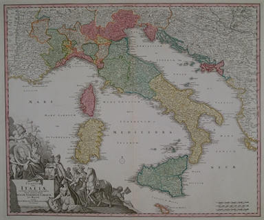 carta geografica dell'Italia, con la Corsica, la costa dalmata e Malta