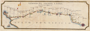 carta geografica del tragitto tra Ancona e Roma
