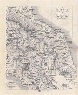 carta geografica del tragitto tra Bologna ed Ancona, e tra Bologna e Roma