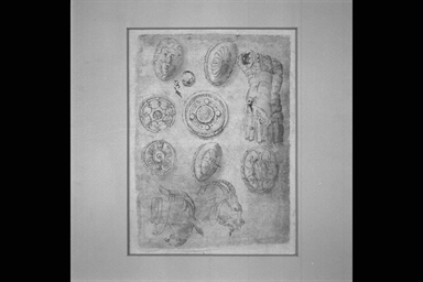 scudi, corazza e due teste di caprone