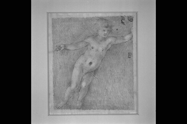 studio per putto in volo (r); schizzo di stemma e quadrettatura (v)