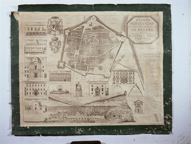 pianta, veduta e monumenti della città di Pesaro