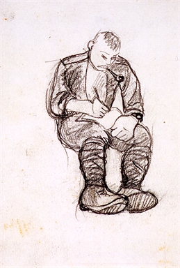 soldato seduto che scrive