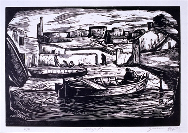Paesaggio con barche e figure