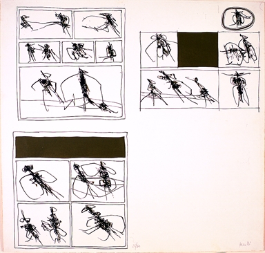 Tre riquadri con figure di insetti