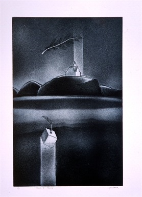 paesaggio; piuma; calamaio