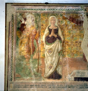 Crocifissione tra i santi Cristoforo, Madonna orante / o Santa Margherita (?), santo vescovo e San Sebastiano