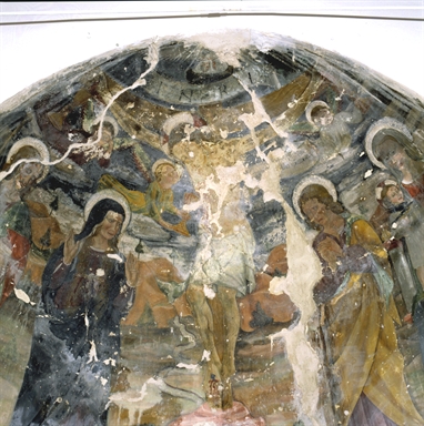 Crocifissione di Cristo con San Giacomo, Madonna, San Giovanni evangelista; Madonna con il Bambino