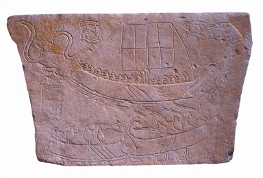 scena di battaglia navale tra Greci, Piceni e pirati in Adriatico