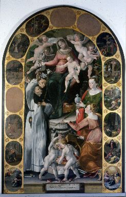 Madonna del Rosario con San Domenico, Santa Caterina d`Alessandria, Santa Maria Maddalena e misteri del rosario