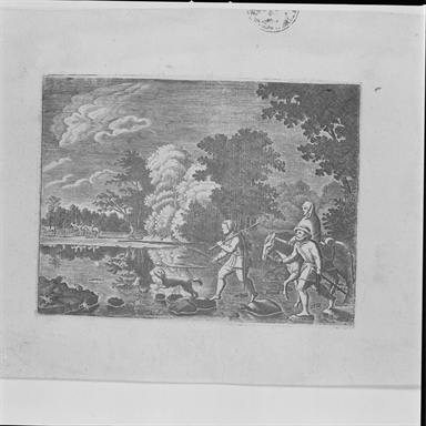 paesaggio fluviale con viandanti