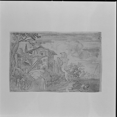 paesaggio fluviale con figure