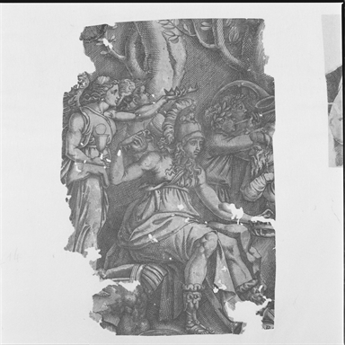 figura femminile con elmo incoronata da un angelo