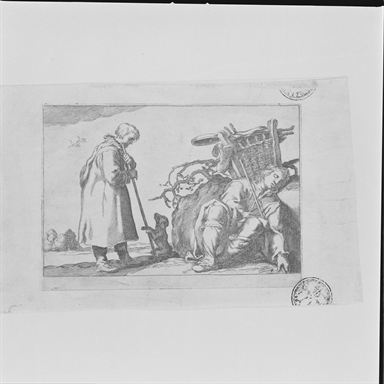 venditore ambulante a riposo e viandante