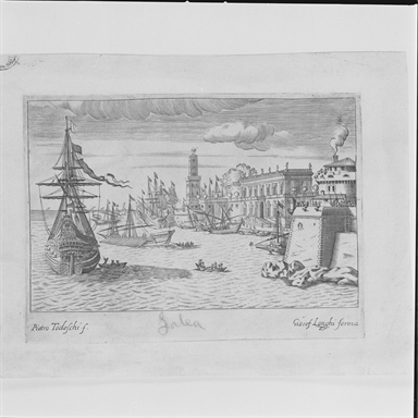 paesaggio con porto e navi