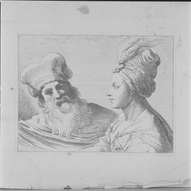 testa d'uomo con turbante e volto femminile di profilo