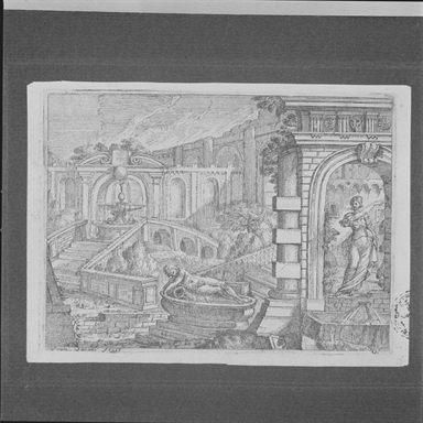 veduta prospettica di architetture e rovine