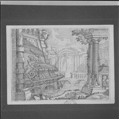 veduta prospettica di architetture e rovine