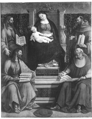 Madonna con Bambino in trono, San Simone, San Bonaventura, San Giacomo Maggiore e San Francesco d