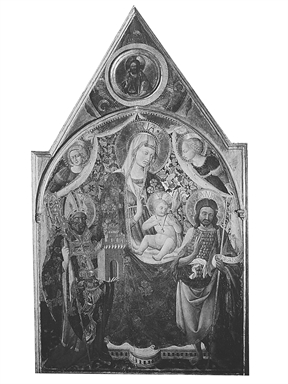 Madonna con il Bambino tra San Medardo e San Giovanni Battista, Cristo benedicente (recto); Crocifissione e disciplinati, Annunciazione (verso)