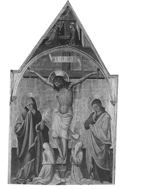 Madonna con il Bambino tra San Medardo e San Giovanni Battista, Cristo benedicente (recto); Crocifissione e disciplinati, Annunciazione (verso)