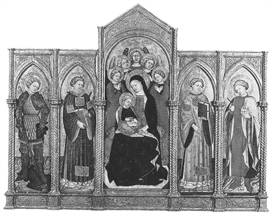 Madonna con Bambino e angeli, San Michele Arcangelo, Santo Stefano, San Lorenzo, San Cosma (o Damiano)