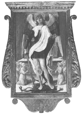 crocifissione; San Michele Arcangelo adorato dai confratelli