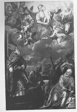 Madonna con Bambino in gloria, Santo Vescovo, San Giovanni Battista, San Pietro e San Paolo.