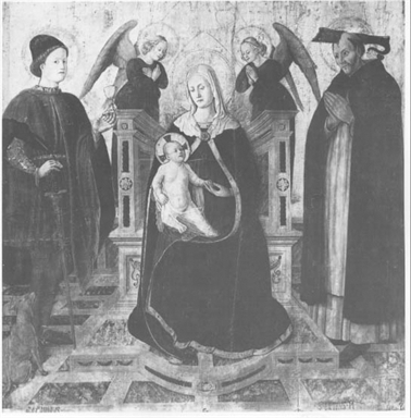 Madonna con Bambino in trono, San Donnino, San Pietro Martire e angeli