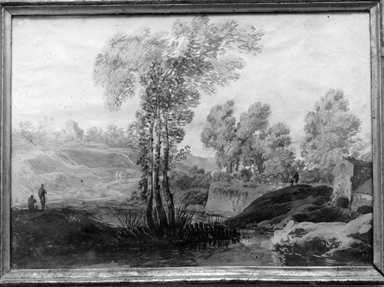 paesaggio fluviale con viandanti