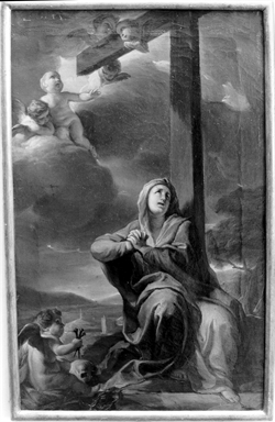 Madonna ai piedi della croce e angelo con strumenti della passione