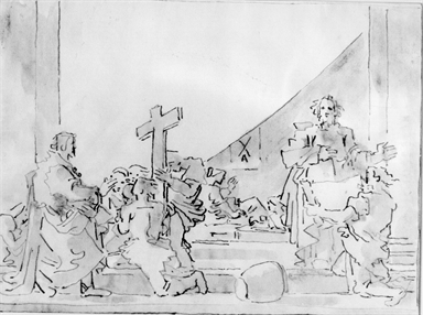 scena religiosa con predica di due personaggi