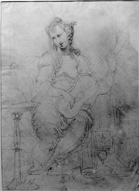 figura femminile che suona un liuto